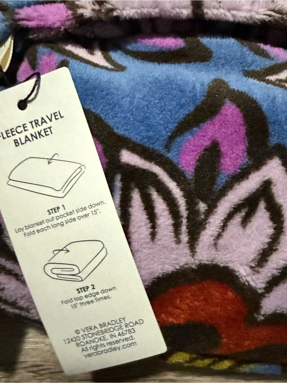 NWT Vera Bradley Blue Floral Fleece Blanket- includes over luggage handle option